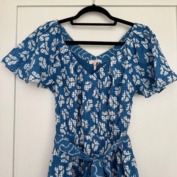 Rebecca Taylor Womens Blue Flutter Sleeve Perla Petal Flounce-Hem Mini Dress M - Picture 4 of 16